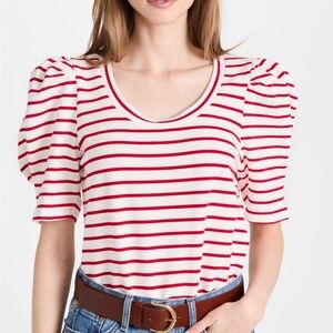 Striped Puff Sleeve Red and White Women's Top